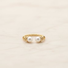 Zeino Inci ve Taş Detaylı Burgulu Ayarlanabilir Yüzük - 14K Altın Rengi Kaplama