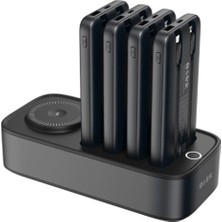 S-Link IP-DS40 4 Adet 10000MAH Powerbank Li  15W Kablosuz Şarj Siyah Taşınabilir Şarj Istasyonu