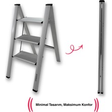 Endokon Katlanır Şık Merdiven Gümüş 3 Basamaklı - Alüminyum - Ev - Ofis Merdiveni