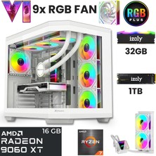 İzoly Baron-White Ryzen 7 5700X 32GB 1tb M.2 Nvme Rx 9060XT 16GB 240MM Sıvı Soğutma Oyuncu Masaüstü Bilgisayarı