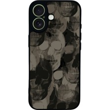 Scaleta Case iPhone 17 Uyumlu Kafatası Tasarımlı Glossy Mat Siyah Silikon Telefon Kılıfı