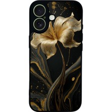 Scaleta Case iPhone 17 Uyumlu Yaldız Çiçek Tasarımlı Glossy Mat Siyah Silikon Telefon Kılıfı