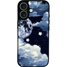 Scaleta Case iPhone 17 Uyumlu Ay (Moon) Tasarımlı Glossy Mat Siyah Silikon Telefon Kılıfı