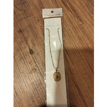 Stainless Steel Mavi Taşlı Madalyon Kolye