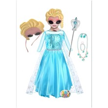 3b Kids Gözlük Maskeli Elsa Elbise Kostüm Seti (Karlar Ülkesi Kostüm Seti )