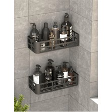 Renklime Banyo Duş Rafı 2'li Yapışkanlı ve Deliksiz Duş Organizer Suya Dayanıklı Siyah Raf