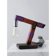 Woodylight Rustik El Yapımı Masif Ahşap Masa Lambası - Retro Edison Tasarım Dekoratif Gece Lamba