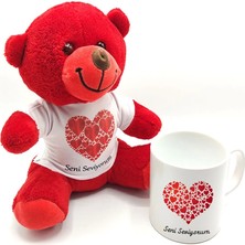 Renklime Seni Seviyorum Baskılı Kırmızı Ayıcık ve Kupa Bardak Seti