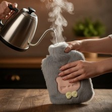Renklime Papyonlu Kedi Figürlü Mavi Peluş Sıcak Su Torbası 1 Litre