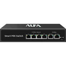 Alfatech Alfa P104 6 Port 52V 65W Poe Akıllı Switch – 4×100MBPS Poe + 2×100MBPS Uplink
