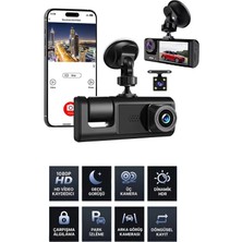 Datatek 1080P Wifi Full Hd Araç Içi Kamera Arka Ön Iç Kayıt 3 Kamera Gece Görüşlü Gsensör Geniş Açı
