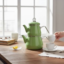 Emaye Köklü Züccaciye Fıstık Yeşili Çaydanlık Takımı