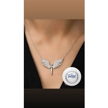 Taktak Melek Kolye Mikail Kanatlı Kılıç Kolye Zirkon Beyaz Taşlı Sevgililer Günü