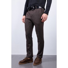 Kahverengi Jogger Doku Desenli Comfortable Esnek Ipli Interlock Örme Slim Fit Pantolon