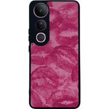 Scaleta Case Vivo V50 Lite Uyumlu Kiss Tasarımlı Glossy Mat Siyah Silikon Telefon Kılıfı