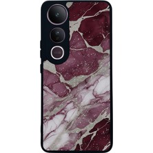 Scaleta Case Vivo V50 Lite Uyumlu Mermer Tasarımlı Glossy Mat Siyah Silikon Telefon Kılıfı
