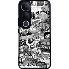 Scaleta Case Vivo V50 Lite Uyumlu Grafiti Tasarımlı Glossy Mat Siyah Silikon Telefon Kılıfı