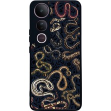 Scaleta Case Vivo V50 Lite Uyumlu Yılan Tasarımlı Glossy Mat Siyah Silikon Telefon Kılıfı