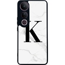 Scaleta Case Vivo V50 Lite Uyumlu K Harfi Tasarımlı Glossy Mat Siyah Silikon Telefon Kılıfı