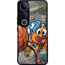 Scaleta Case Vivo V50 Lite Uyumlu Çizgi Film Karakteri Tasarımlı Glossy Mat Siyah Silikon Telefon Kılıfı