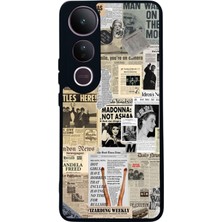 Scaleta Case Vivo V50 Lite Uyumlu Gazete Tasarımlı Glossy Mat Siyah Silikon Telefon Kılıfı