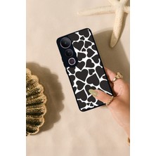 Scaleta Case Vivo V50 Lite Uyumlu Kalp Tasarımlı Glossy Mat Siyah Silikon Telefon Kılıfı