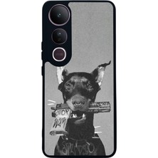 Scaleta Case Vivo V50 Lite Uyumlu Köpek Tasarımlı Glossy Mat Siyah Silikon Telefon Kılıfı