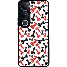 Scaleta Case Vivo V50 Lite Uyumlu Satranç Tasarımlı Glossy Mat Siyah Silikon Telefon Kılıfı