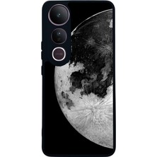 Scaleta Case Vivo V50 Lite Uyumlu Ay (Moon) Tasarımlı Glossy Mat Siyah Silikon Telefon Kılıfı