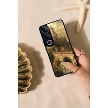 Scaleta Case Vivo V50 Lite Uyumlu Orta Çağ Tasarımlı Glossy Mat Siyah Silikon Telefon Kılıfı