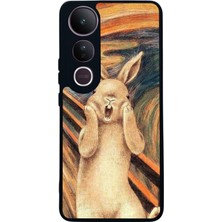 Scaleta Case Vivo V50 Lite Uyumlu Tavşan Tasarımlı Glossy Mat Siyah Silikon Telefon Kılıfı