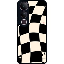 Scaleta Case Vivo V50 Lite Uyumlu Dama Desenli Tasarımlı Glossy Mat Siyah Silikon Telefon Kılıfı