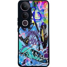 Scaleta Case Vivo V50 Lite Uyumlu Grafiti Tasarımlı Glossy Mat Siyah Silikon Telefon Kılıfı