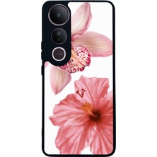 Scaleta Case Vivo V50 Lite Uyumlu Solo Çiçek Tasarımlı Glossy Mat Siyah Silikon Telefon Kılıfı