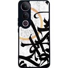 Scaleta Case Vivo V50 Lite Uyumlu Kaligrafi Tasarımlı Glossy Mat Siyah Silikon Telefon Kılıfı