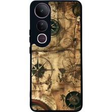 Scaleta Case Vivo V50 Lite Uyumlu Harita Tasarımlı Glossy Mat Siyah Silikon Telefon Kılıfı