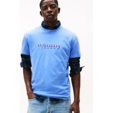 Tommy Jeans Bisiklet Yaka Baskılı Mavi Erkek T-Shirt DM0DM22333C58 Mavi T-Shirt