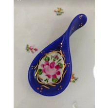 Manushum El Boyama Porselen Kaşık Lokumluk-Lacivert 1 Adet