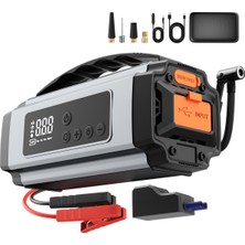 Matechno Şarjlı 8.000 Mah Taşınabilir Çanta Araç Akü Şarj Takviyeli Işıklı Hava Kompresörü Powerbankli