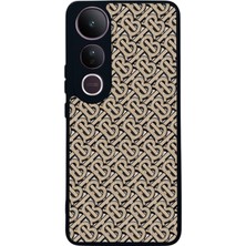 Scaleta Case Vivo V50 Lite Uyumlu Monogram Tasarımlı Glossy Mat Siyah Silikon Telefon Kılıfı