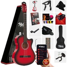 Midex CG-395RD Kırmızı Renk Kesik Klasik Gitar 4/4 Yetişkin Boy Sap Ayarlı Full Set