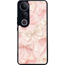 Scaleta Case Vivo V50 Lite Uyumlu Kurdele Tasarımlı Glossy Mat Siyah Silikon Telefon Kılıfı