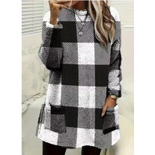 Veralya Kadın Uzun Kollu Yarı Balıkçı Yakalı Cep Detaylı Ekoseli Dokuma Tunik