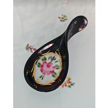 Manushum El Boyama Porselen Kaşık Lokumluk-Siyah 1 Adet