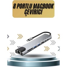 Renklime 8 Portlu Macbook Çevirici Type C Hub  Sd Tf USB Çoğaltıcı Ethernet