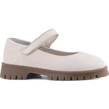 Rakerplus Hakiki Deri Krem Nubuk Cırtlı Kalın Tabanlı Kız Çocuk Okul Ayakkabısı