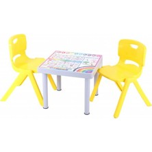 Norino Sağlam Plastik Mandella Rubi Türkçe Desenli Çocuk Masası 2 Adet Nova Büyük Çocuk Koltuk Sar�