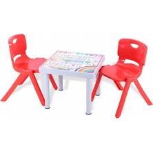 Norino Sağlam Plastik Mandella Rubi Türkçe Desenli Çocuk Masası 2 Adet Nova Büyük Çocuk Koltuk Kır