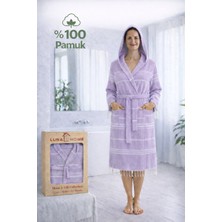 Luna %100 Pamuk Peştemal Bornoz Kapüşonlu Unisex- Lila