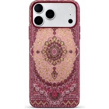 Zawa iPhone 17 Pro Uyumlu El Yapımı Kilim Desenli Dokuma Kumaş Telefon Kılıfı - Halı Motifli Kapak